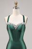 Load image into Gallery viewer, Sparkly Dark Green Satin Corset Tight Short Homecoming Dress with Beading