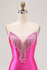 Load image into Gallery viewer, Sparkly Fuchsia Satin Strapless Tight Short Homecoming Dress with Rhinestones