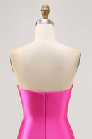 Load image into Gallery viewer, Sparkly Fuchsia Satin Strapless Tight Short Homecoming Dress with Rhinestones
