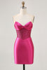 Load image into Gallery viewer, Sparkly Fuchsia Strapless Short Tight Corset Satin Homecoming Dress