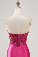 Load image into Gallery viewer, Sparkly Fuchsia Strapless Short Tight Corset Satin Homecoming Dress