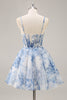 Load image into Gallery viewer, White and Blue Corset Floral Short Homecoming Dress with Ruched