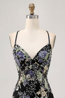Load image into Gallery viewer, Sparkly Black Floral Short Tight Homecoming Dress with Beading