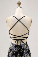 Load image into Gallery viewer, Sparkly Black Floral Short Tight Homecoming Dress with Beading