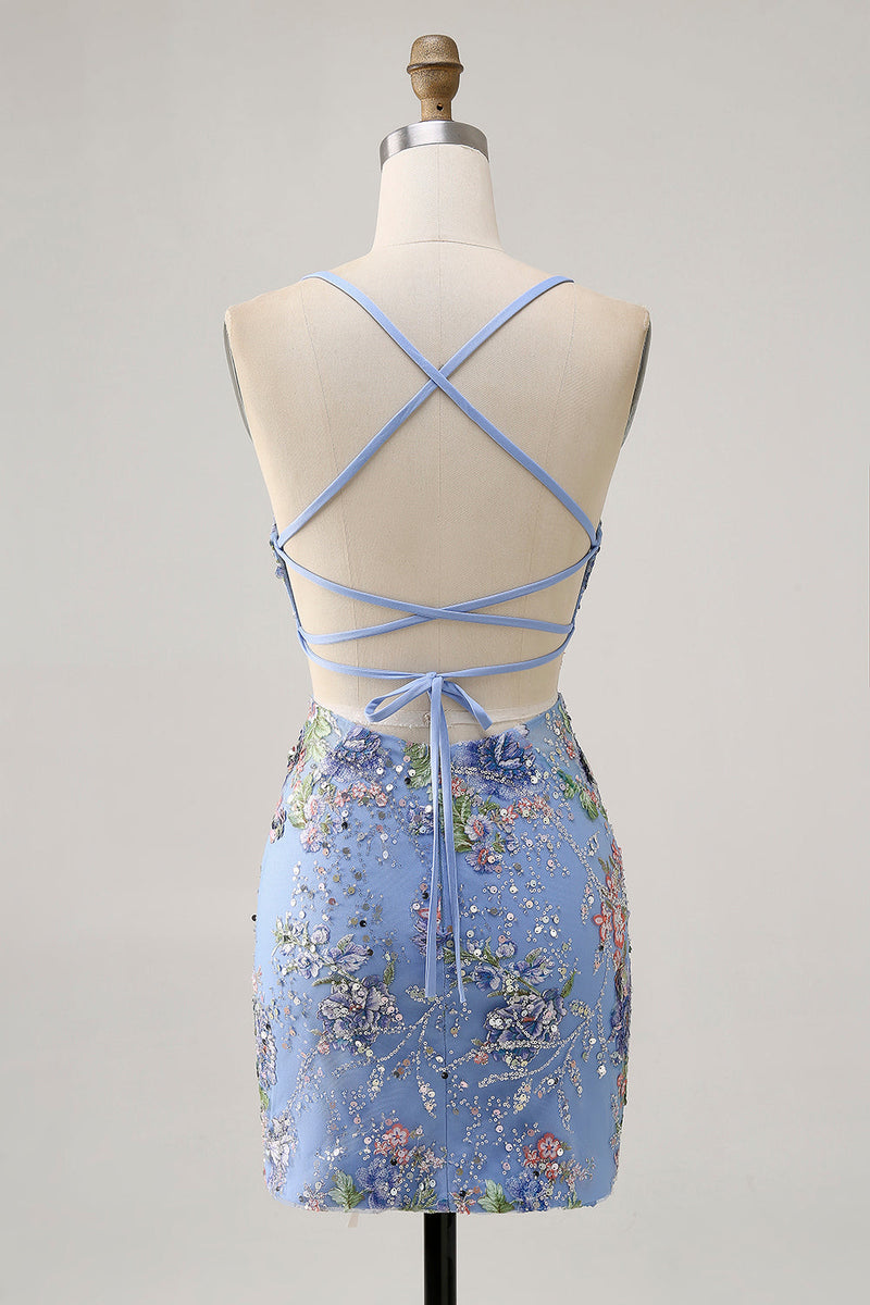 Load image into Gallery viewer, Sparkly Short Pink Floral Beaded Tight Homecoming Dress with Sequins