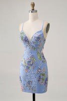 Load image into Gallery viewer, Sparkly Short Pink Floral Beaded Tight Homecoming Dress with Sequins