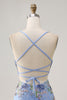 Load image into Gallery viewer, Sparkly Short Blue Floral Tight Sequins Homecoming Dress with Beaded