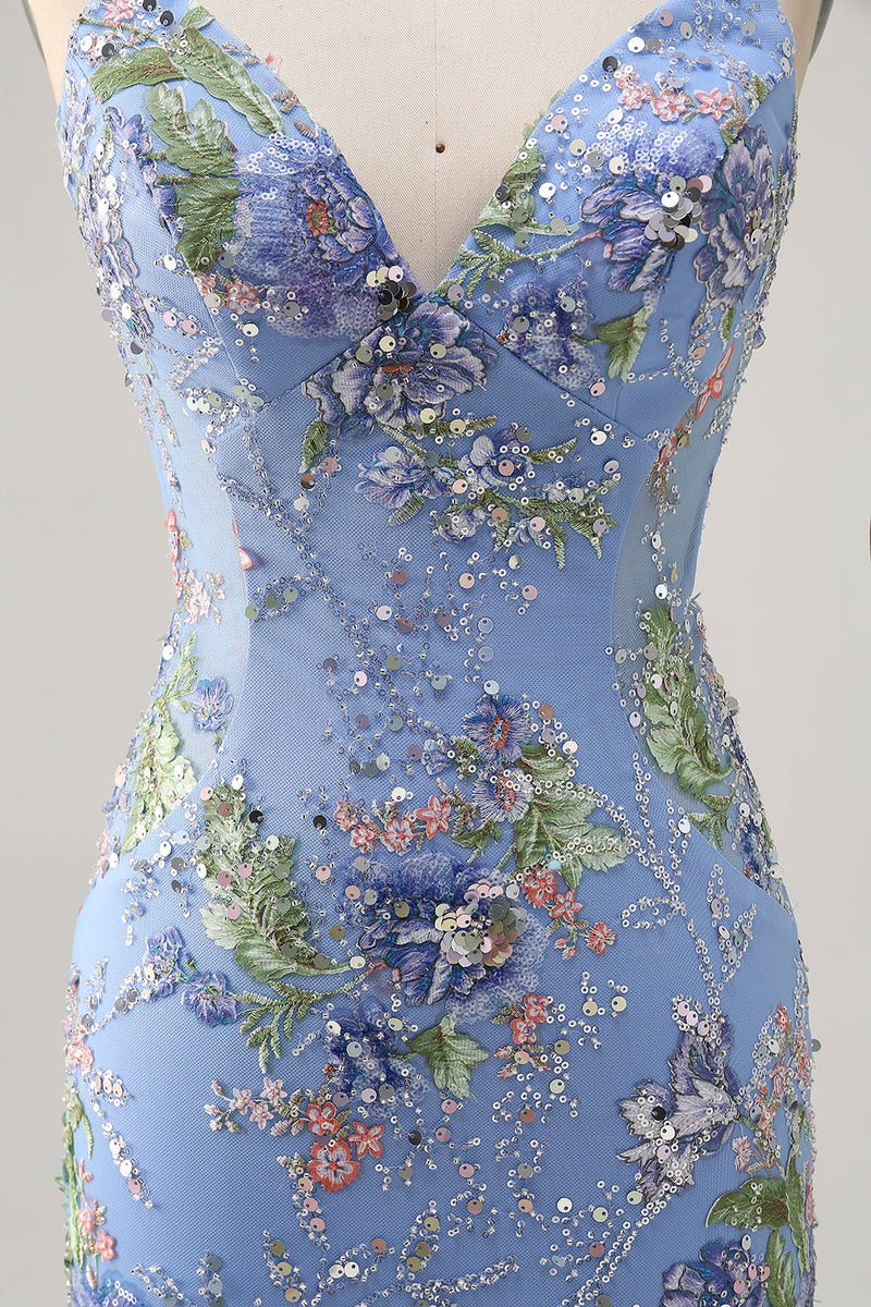 Load image into Gallery viewer, Sparkly Short Pink Floral Beaded Tight Homecoming Dress with Sequins