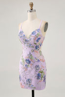Load image into Gallery viewer, Sparkly Short Lilac Tight Beaded Floral Sequins Homecoming Dress