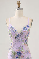 Load image into Gallery viewer, Sparkly Short Blue Floral Tight Sequins Homecoming Dress with Beaded