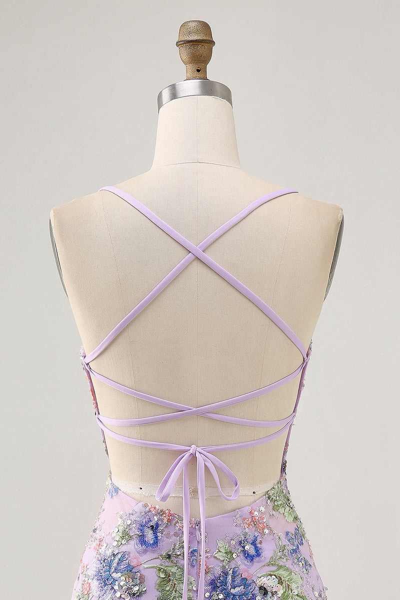 Load image into Gallery viewer, Sparkly Short Pink Floral Beaded Tight Homecoming Dress with Sequins