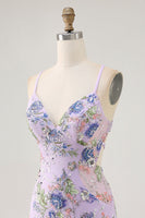 Load image into Gallery viewer, Sparkly Short Lilac Tight Beaded Floral Sequins Homecoming Dress