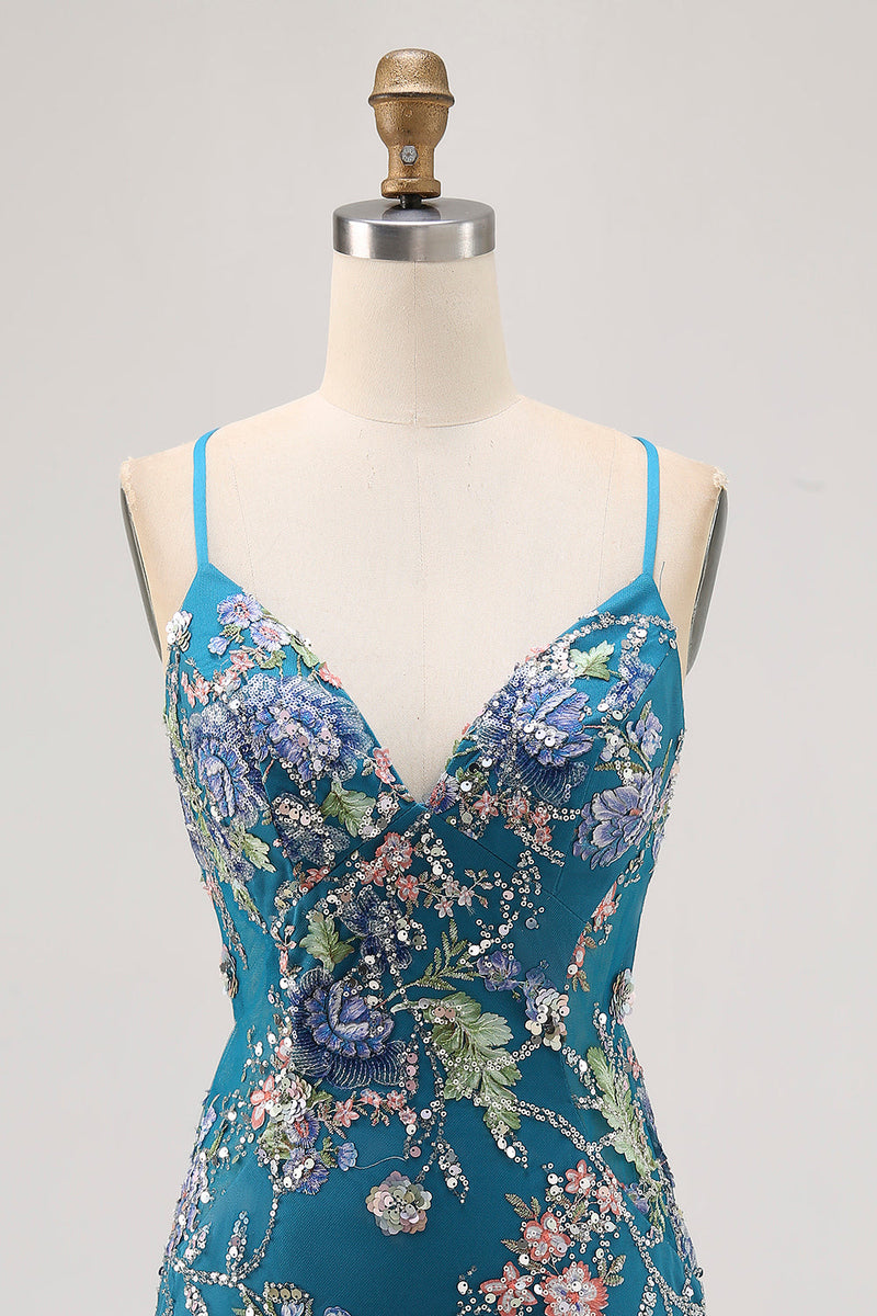 Load image into Gallery viewer, Sparkly Floral Peacock Beaded Tight Short Homecoming Dress with Sequin