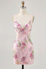Load image into Gallery viewer, Sparkly Short Pink Floral Beaded Tight Homecoming Dress with Sequins