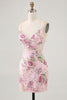 Load image into Gallery viewer, Sparkly Short Pink Floral Beaded Tight Homecoming Dress with Sequins