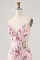 Load image into Gallery viewer, Sparkly Short Pink Floral Beaded Tight Homecoming Dress with Sequins