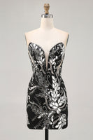 Load image into Gallery viewer, Sparkly Black Mirror Tight Short Strapless Homecoming Dress