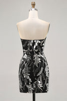 Load image into Gallery viewer, Sparkly Black Mirror Tight Short Strapless Homecoming Dress