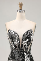Load image into Gallery viewer, Sparkly Black Mirror Tight Short Strapless Homecoming Dress