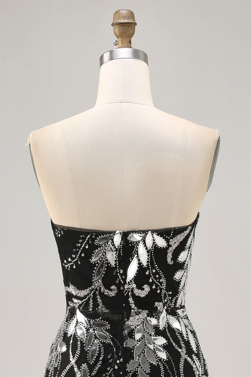 Load image into Gallery viewer, Sparkly Black Mirror Tight Short Strapless Homecoming Dress