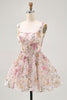 Load image into Gallery viewer, Sparkly Floral Pink Corset Beaded Short Homecoming Dress with Sequins