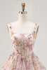 Load image into Gallery viewer, Sparkly Floral Pink Corset Beaded Short Homecoming Dress with Sequins