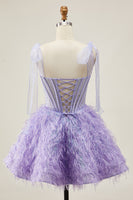 Load image into Gallery viewer, Sparkly Lilac A Line Beaded Short Corset Homecoming Dress with Feathers