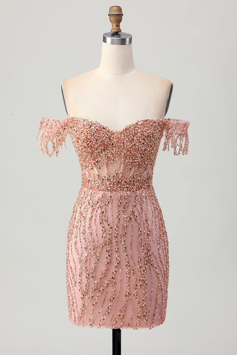 Load image into Gallery viewer, Dusty Rose Sparkly Corset Bodycon Short Homecoming Dress with Beading