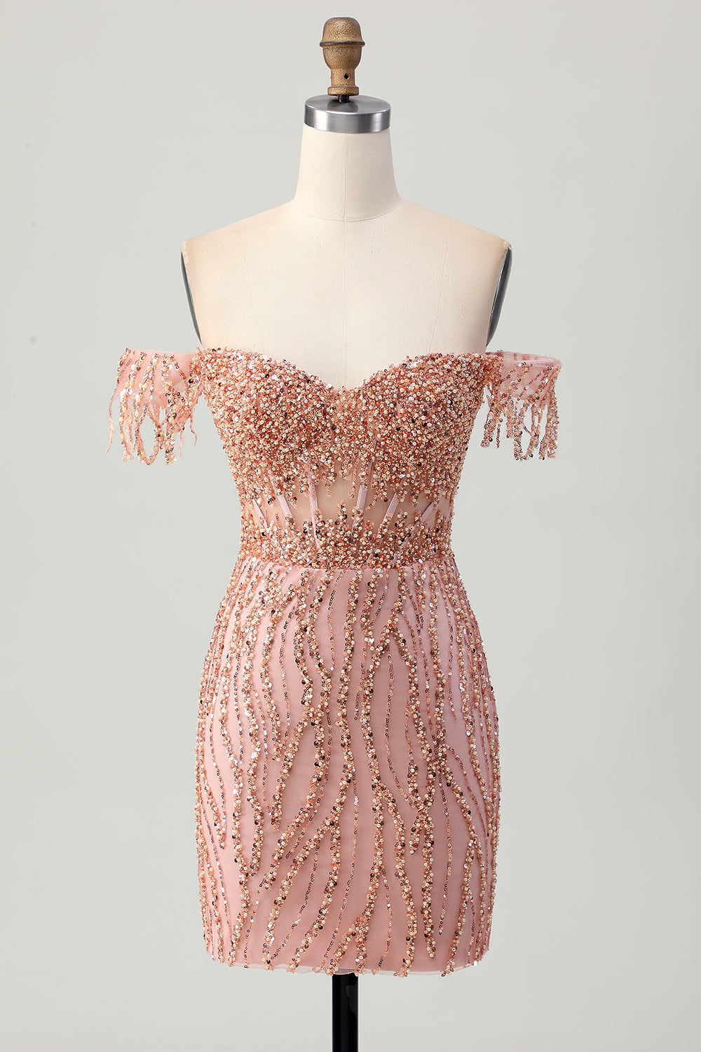 Dusty Rose Sparkly Corset Bodycon Short Homecoming Dress with Beading