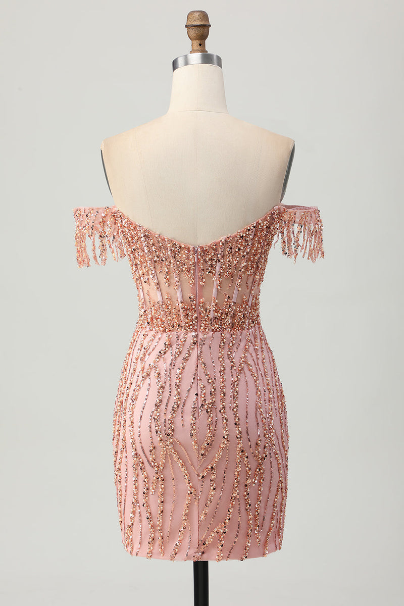 Load image into Gallery viewer, Dusty Rose Sparkly Corset Bodycon Short Homecoming Dress with Beading