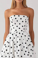 Load image into Gallery viewer, Black and White Strapless Satin Empire Boho Maxi Polka Dot Dress