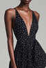 Load image into Gallery viewer, A Line Black and White Boho Midi Chiffon Polka Dot Dress with Slit
