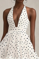 Load image into Gallery viewer, Tiered Black and White Tulle A Line Midi Polka Dot Dress with Ruffles