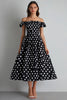 Load image into Gallery viewer, Off the Shoulder A Line Black and White Midi Satin Polka Dot Dress