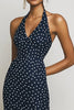 Load image into Gallery viewer, Halter Navy and White Sheath Boho Maxi Chiffon Polka Dot Dress