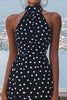 Load image into Gallery viewer, High Neck Black and White Chiffon A Line Boho Maxi Polka Dot Dress
