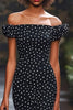 Load image into Gallery viewer, Mermaid Black and White Satin Off the Shoulder Boho Maxi Polka Dot Dress