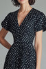Load image into Gallery viewer, A Line Black and White Satin Mini Polka Dot Dress with Sleeves
