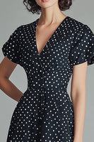 Load image into Gallery viewer, A Line Black and White Satin Mini Polka Dot Dress with Sleeves