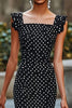 Load image into Gallery viewer, Chiffon Mermaid Boho Black and White Midi Polka Dot Dress with Ruffles