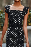 Load image into Gallery viewer, Chiffon Mermaid Boho Black and White Midi Polka Dot Dress with Ruffles