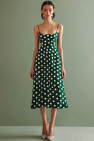 Load image into Gallery viewer, Green and White Chiffon Spaghetti Straps A Line Boho Midi Polka Dot Dress