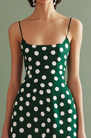 Load image into Gallery viewer, Green and White Chiffon Spaghetti Straps A Line Boho Midi Polka Dot Dress
