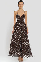 Load image into Gallery viewer, Chiffon Coffee and White Spaghetti Straps A Line Boho Maxi Polka Dot Dress