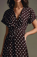 Load image into Gallery viewer, Boho Coffee and White V-Neck Chiffon Maxi Boho Polka Dot Dress with Sleeves