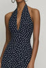 Load image into Gallery viewer, Halter Black and White Maxi Boho Chiffon A Line Polka Dot Dress