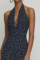 Load image into Gallery viewer, Halter Black and White Maxi Boho Chiffon A Line Polka Dot Dress