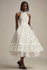 Load image into Gallery viewer, Tulle White and Black High Neck Midi Tiered Polka Dot Dress with Ruffles