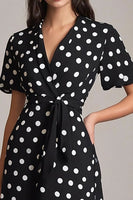 Load image into Gallery viewer, Satin Black and White Midi A Line Polka Dot Dress with Sleeves