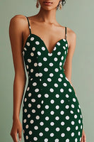 Load image into Gallery viewer, Boho Chiffon Bodycon Green and White Spaghetti Straps Midi Polka Dot Dress